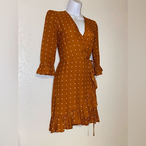 Faithfull the Brand Carmel Wrap Mini‎ Ruffle Dress in Stefano Print 2 NWOT - Picture 5 of 9